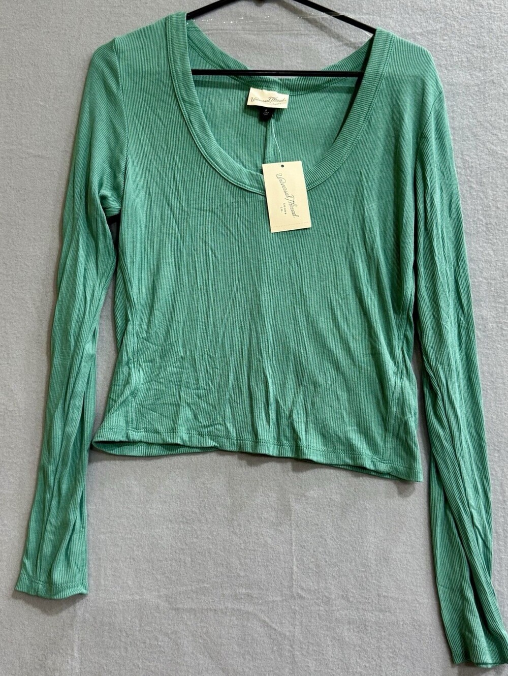 Universal Thread Womens XL Green Ribbed Long Sleeve Scoop Neck Top NWT